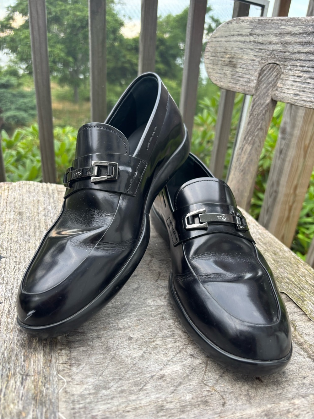 Tod's Gommino  Black Patent Leather Bit Loafers size 8 1/2-9 men perfect Italian